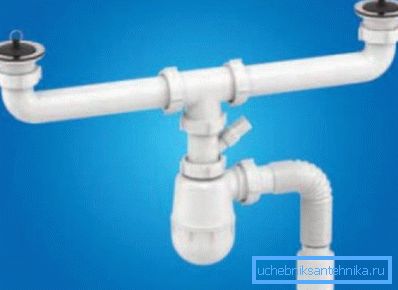 Для прылады зліву патрабуецца сіфон з двума отводной патрубкамі.
