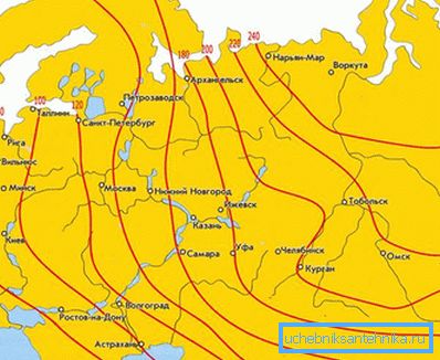 Глыбіня прамярзання грунта ў розных рэгіёнах