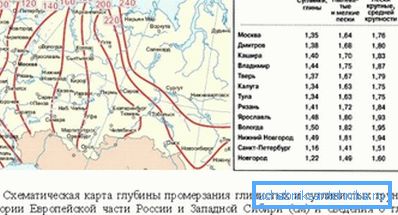 Карта глыбіні прамярзання глеб у рэгіёнах Расіі.