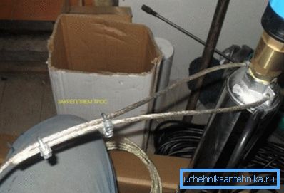 Мацаванне троса да корпуса свідравіны помпы.
