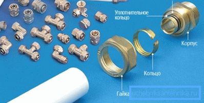 Абціскны фітынг ў разабраным выглядзе.
