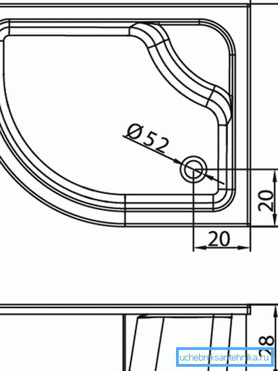 Паўкруглы паддон-ванна.