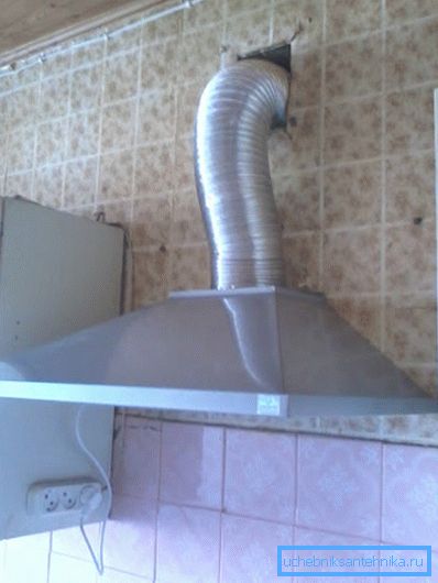 Прыклад вывядзення трубы ў вентыляцыйную шахту Прыклад вывядзення трубы ў вентыляцыйную шахту