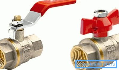 Прыклады шаравых кранаў з рознымі формамі дзяржальняў