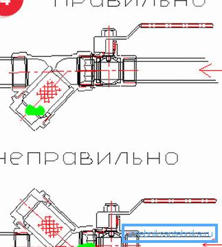 Схема ўстаноўкі прылады для выдалення грубых часціц.