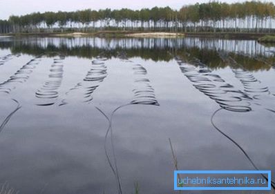 Кладка цеплаабменніка на дно сажалкі.