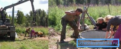 Ўстаноўка першага бетоннага кольца ў шахту Ўстаноўка першага бетоннага кольца ў шахту