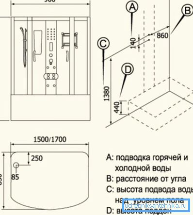 Вышыня поддона адлюстравана на схеме