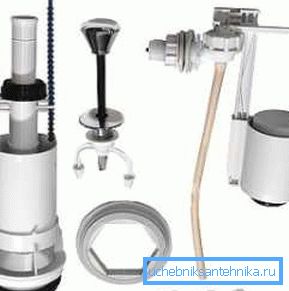 Запчасткі для бачка унітаза ў поўным складзе Запчасткі для бачка унітаза ў поўным складзе